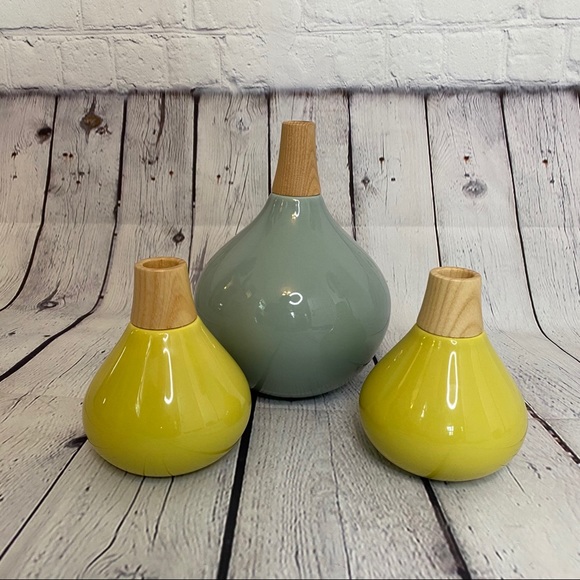 Crate&Barrel Other - NWT CRATE&BARREL set wooden mint porcelain vases